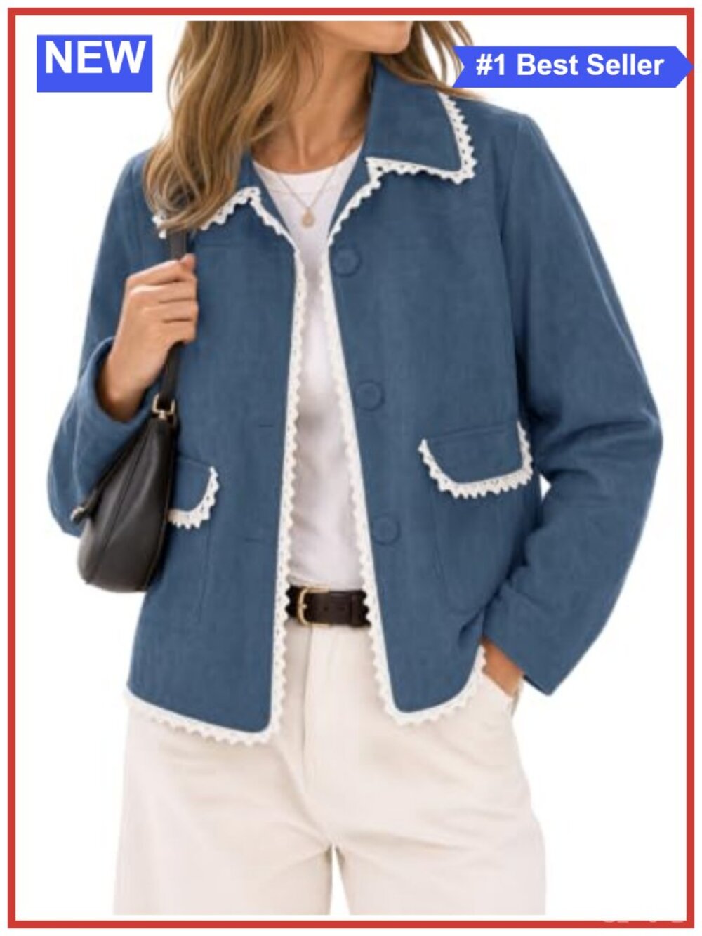 Faux Suede Leather Jacket Button Down Crochet Trim Casual Coat